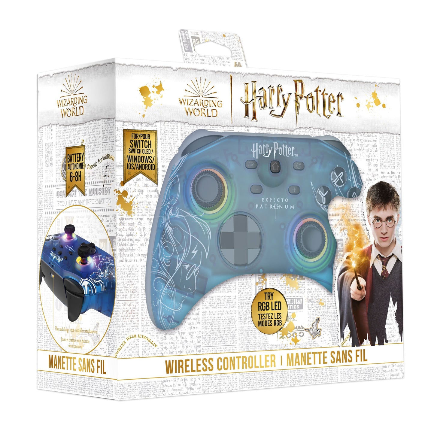 Freaks And Geeks Harry Potter RGB Wireless Controller for Switch - Translucid Patronus Design