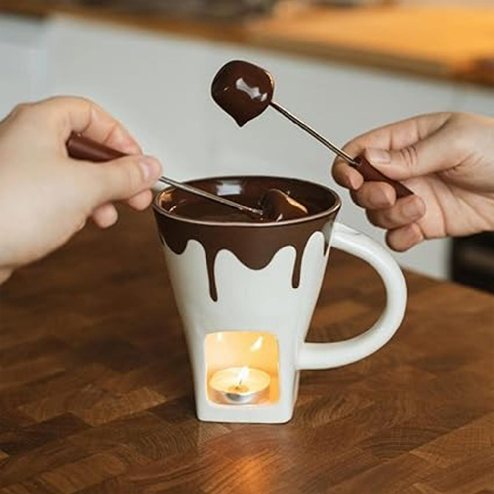 Thumbs Up! - Novelty Fondue Mug Set (2 Forks, Chocolate & Candle)