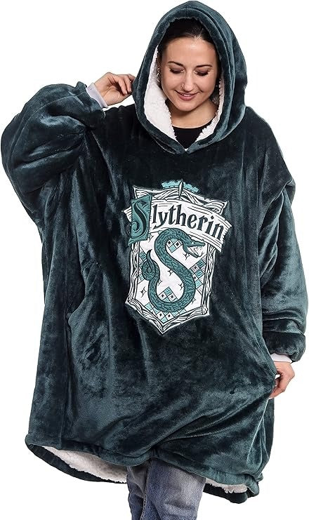 Harry Potter: Unisex Slytherin Oversized Blanket Hoodie - Comfortable Sherpa fleece lining and pockets