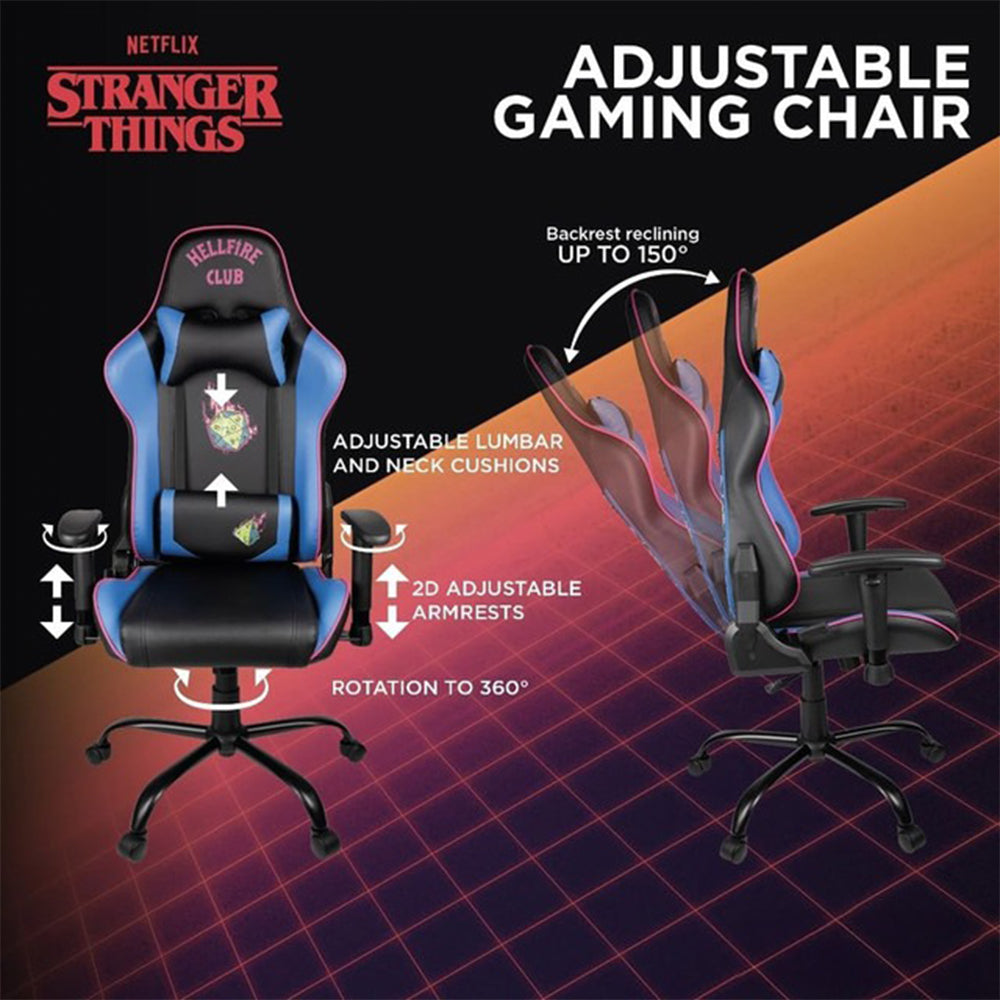 Stranger Things Gaming Chair – Ergonomic Hellfire Club Design with Recline and Lumbar Support