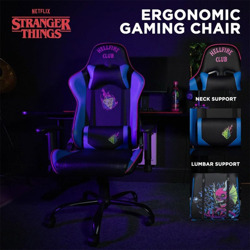 Stranger Things Gaming Chair – Ergonomic Hellfire Club Design with Recline and Lumbar Support