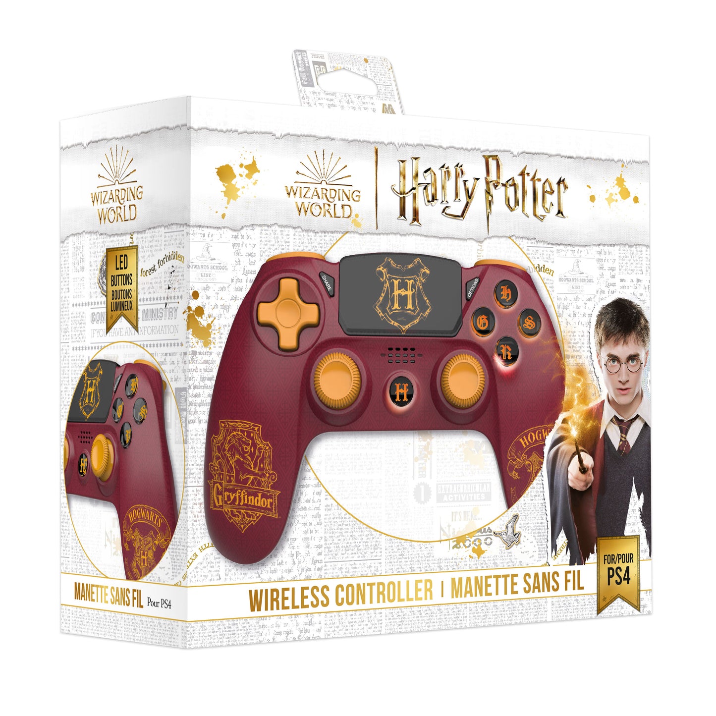 Freaks And Geeks Harry Potter Light-Up Wireless PS4 Gryffindor controller