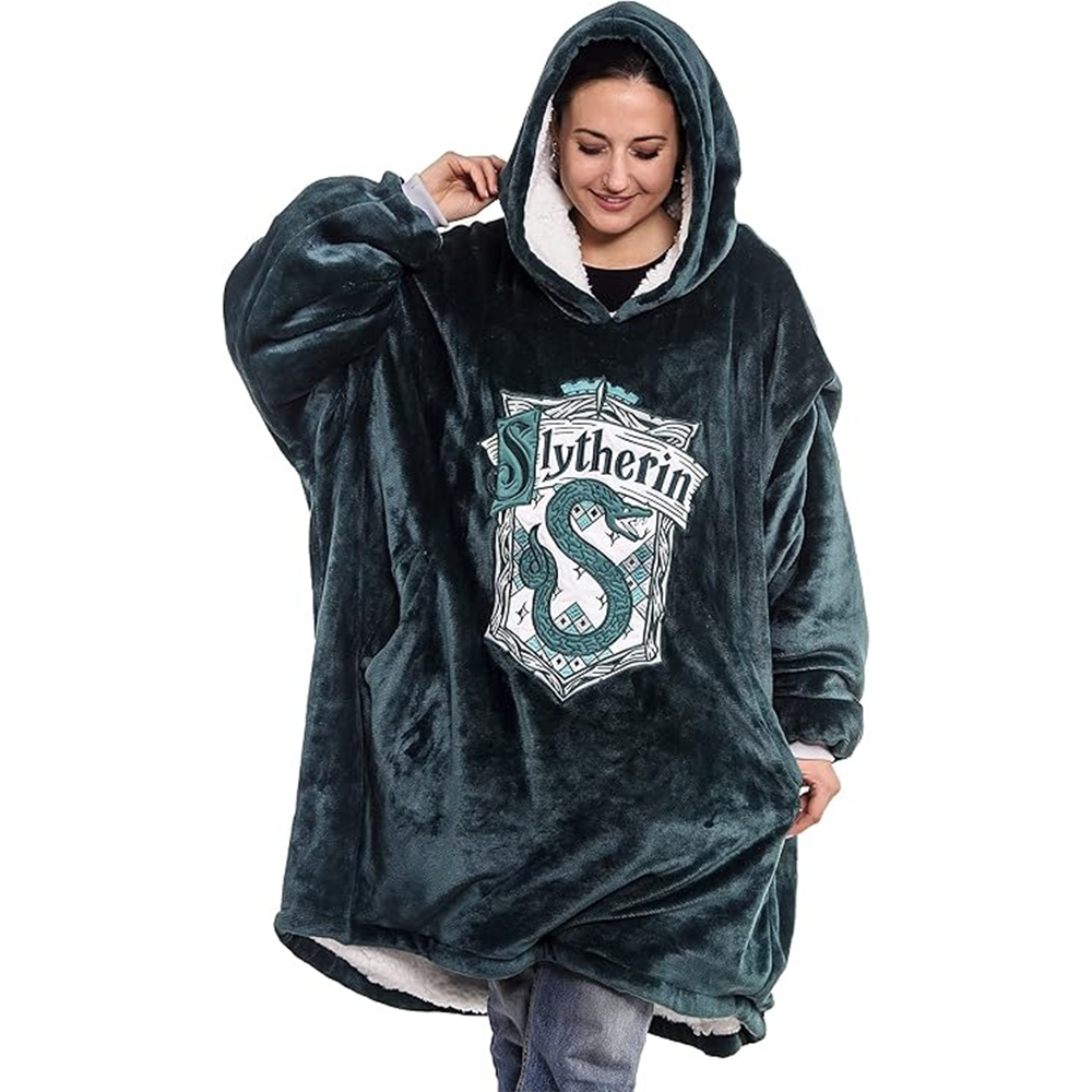 Harry Potter: Unisex Slytherin Oversized Blanket Hoodie - Comfortable Sherpa fleece lining and pockets
