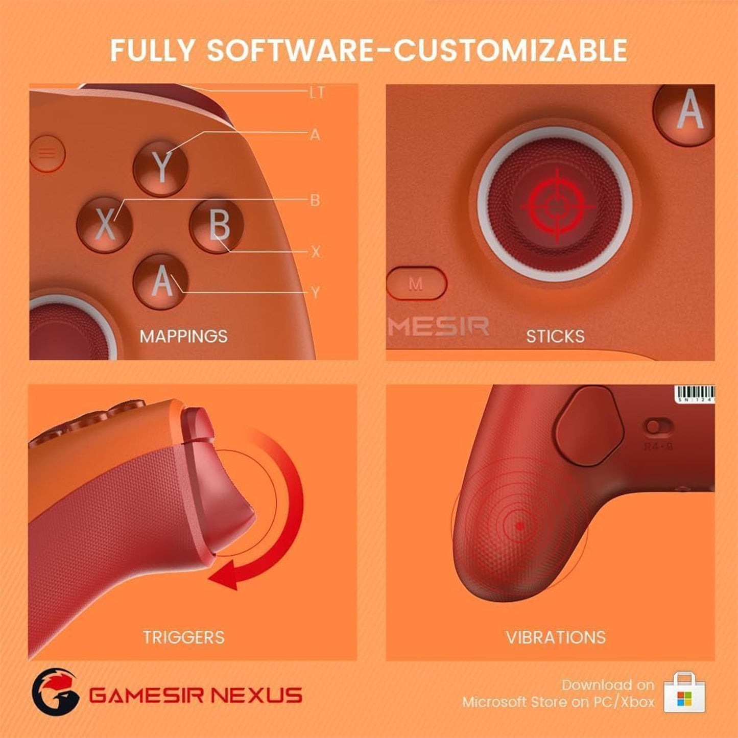 8BitDo Ultimate C Wired Controller for Xbox Series X|S and PC with RGB Fire Ring and Hall Effect Joysticks (Orange)